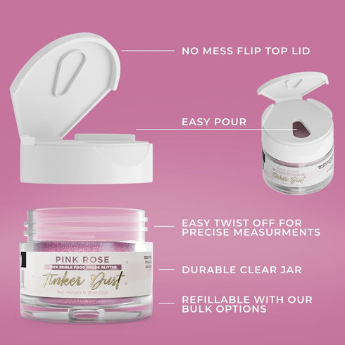 Bakell - Pink Rose Tinker Dust (5g, 1x Jar) Edible Glitter for Food, Desserts, and Beverages!...