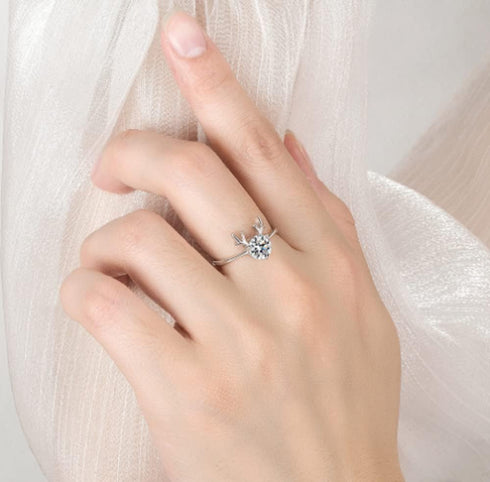 HUKQBUNX 925 Sterling Silver Cut 3 Carat Cubic Zircon Christmas Deer Ring Engagement Diamond Ring Wedding Lady Elegant Diamond Ring Opening Adjust...
