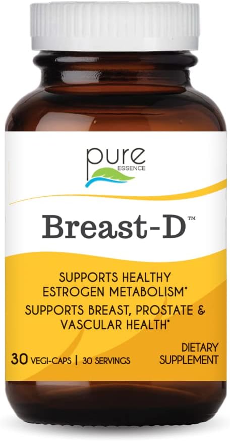 Breast D by Pure Essence - Natural Supplement for Estrogen Balance, Hormonal Acne, and Menopause Support with Vitamin D3, Calcium, Green Tea & Lyc...
