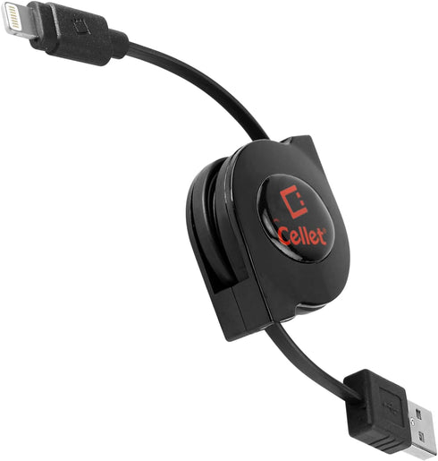 Cellet Retractable iPhone Charger Cable, Lightning Charging Cord, Compatible for Apple iPhone 14 Pro Max Plus13 12 11 iPad Pro Air, iPad Mini, Air...