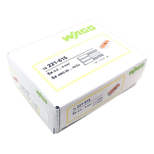 Wago 221-615 LEVER-NUTS 10AWG 5 Conductor Compact Wire Connectors 15 PK...