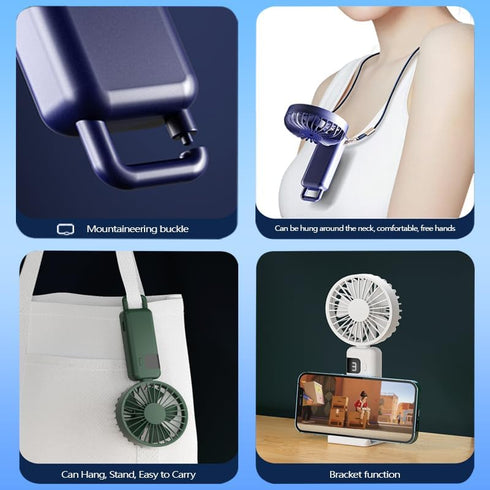 Portable Foldable Handheld Mini Fan, 2000mAh Rechargeable USB Battery, with Battery Level LED Display, Lady Travel Outdoor Special Eyelash Fan (Pi...