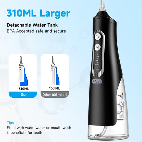 Water Dental Flosser Teeth Pick: Portable Dental Water Jet 310ML Water Tank Rechargeable Travel Irrigation Cleaner IPX7 Waterproof Electric Water ...