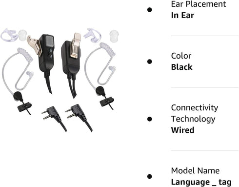 Two Way Radio Earpiece Noise Canceling Transparent Security Headphones Walkie Talkie Earphone with PTT/VOX – Pair...