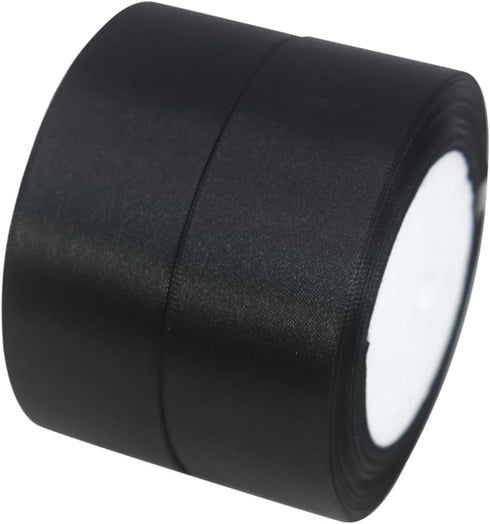 Black Satin Ribbon 1-1/2 inch for Bows 2 Rolls 50 Yards Fabric Single Face Ribbon Floral Silk Wedding Party Wreath Decorative for Gift Wrapping Se...