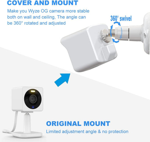 Wall Mount for Wyze Cam OG & Wyze Cam OG Telephoto, Weatherproof Protective Cover and 360 Degree Adjustable Wall Mount Bracket for Wyze Indoor Out...