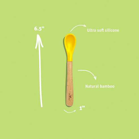 Avanchy Infant Baby Spoons Bamboo and Silicone Set, Self Feeding Food Utensils, 4 Months Baby Led Weaning, 2 Pack, Black...