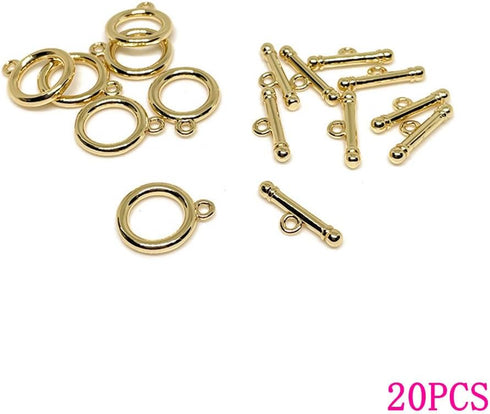 Flat Round Jewelry Clasp Toggle Circle Clasps Tbar Gold Closure Fastener Hook Toggle Connectors Tbar End Clasps for Necklace Bracelet Jewelry Maki...