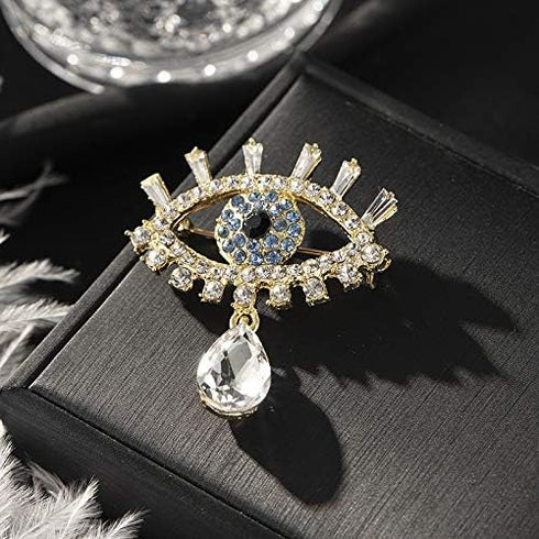 ROFARSO Lucky Charm Evil Eye with Tears Aojo Brooch Pin for Women Fully-Jewelled with Rhinestone Crystal for Wedding Party Prom Gift Accessories f...