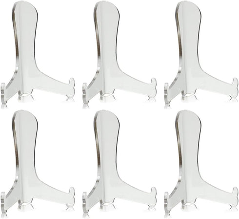 BANBERRY DESIGNS Clear Acrylic 3" Easels - Fixed Position - Set of 6 - Tabletop Display Stand for Plates, Pictures, Books, Plaques, Tiles, Canvas ...