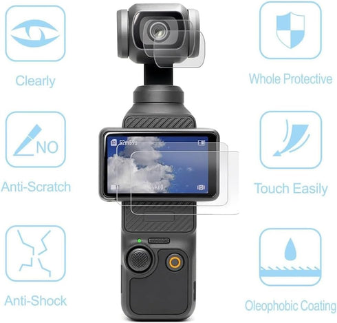 Lens Protector and Screen Protector for DJI Osmo Pocket 3 Accessories with Tempered Glass LCD Display Film 9H Hardness Anti-Scratch Anti-Bubble [2...