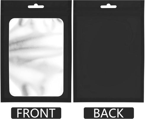 100 Pieces Resealable Mylar Bags with Clear Window Smell Proof Bags Packaging Bags Foil Pouch Zip Bags for Food Self Sealing Storage Supplies (Bla...
