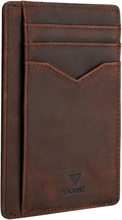 Thin Front Pocket Wallet for Men and Women, RFID Blocking Card Holder, Made of Finest Genuine Leather (Brown)...