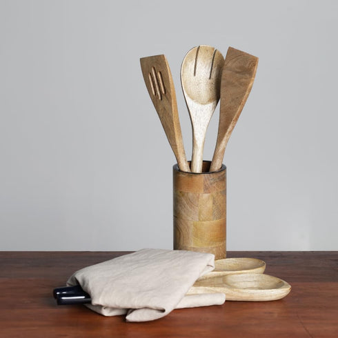 The Art Box Wooden Cooking Spoon Utensils Set of 5 - Kitchen Serving Tools Non-Stick Cookware 12 Inch Wooden Fork, Corner Spoon, Slotted Turner, S...