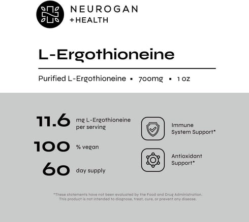 Neurogan L-Ergothioneine Liquid Supplement - 700 MG 60 Servings (1 OZ) - Antioxidant Support, Healthy Aging & Brain Fuel* - Made in USA...