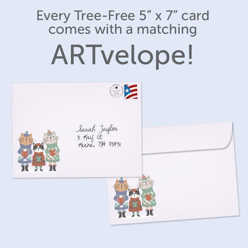Tree-Free Greetings Holiday Card with Matching Envelope, Eco Friendly, Made in USA, 100% Recycled Paper, 5 x 7, Cat Carolers (GO65763)...