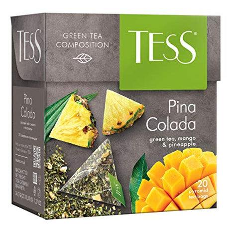 Tess Pina Colada Green Tea Composition Mango and Pineapple Leaf Tea in 20 Pyramid Sachets...
