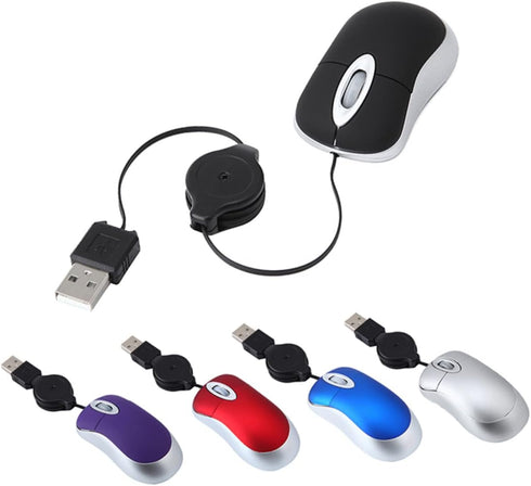 UKCOCO Mini USB Wired Mouse, Retractable Cable Laptop Mouse Wired Mouse Optical Compact Travel Mute Mice for PC Desktop Mouse Notebook Computer Re...