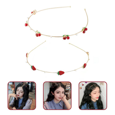 Beaupretty 2 Pieces Thin Satin Headbands Cherry Strawberry Headbands Cute Hair Hoops Fruit Headbands Hair Accessories for Girls Women...
