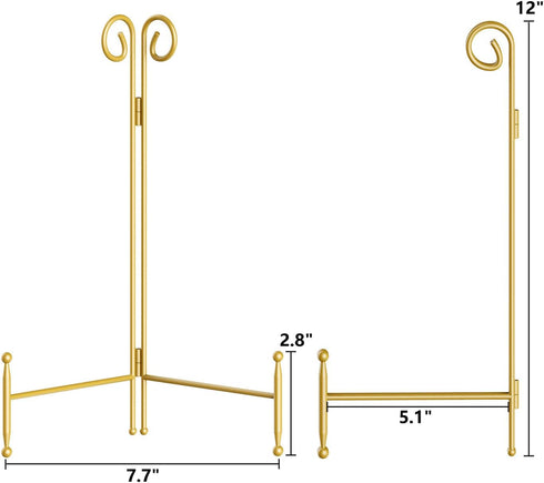 Plate Stand and Holder Display Stand 12 Inch, Gold Iron Picture Frame Stand for Display, Collapsible and Portable Easel Stand for Table (2 Pack)...