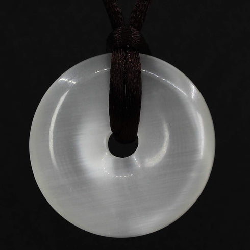 Semi Precious Gemstones 30mm Circle Coin Peace Donut Beads Adjustable Braided Rope Pendant Necklace...