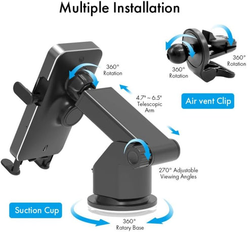 Automatic Sensor Wireless Car Charger Mount- fast Charging, Secure Grip&Hands-Free Navigation...