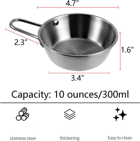 2-Pack Makgeolli Bowls, 304 Stainless Steel Korean Traditional Bowls Rice Wine Bowl with Handle, Hiking Soup Dish, Food Bowl Camp Cup, 4.7 Inch, 1...