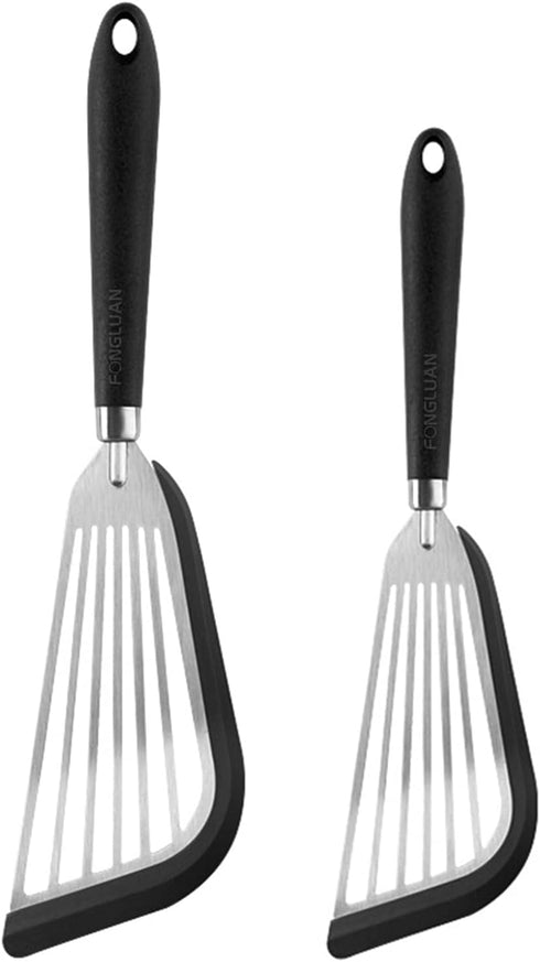 Stainless-Steel Slotted Flex Fish Turner, Set of 2, Kitchen Spatulas for Nonstick Cookware, Cooking Utensils for Flipping Eggs & Pancakes, Heat-Re...