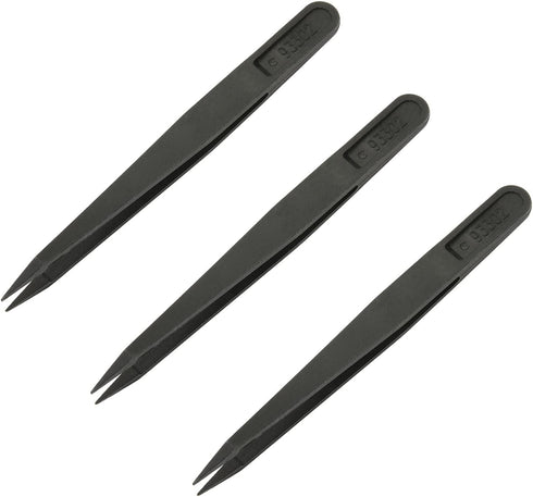 Utoolmart 3Pcs Plastic Anti-static Tweezers, Precision Slant Point Tip for Jewelry Craft DIY Beauty Electronics Repair Tool, Black...
