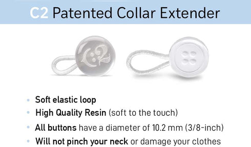 C2 Elastic Shirt Collar Extender - 5 Pack Neck Extender for Dress Shirt - Non-Metal Button Extender for Dress Shirts - 3 Sizes: Small, Regular, an...