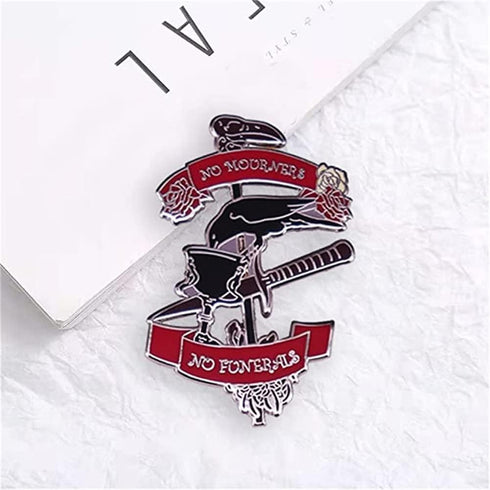 No Mourners No Funerals Hard Enamel Pin Gothic Black Crow Drinking Poniard Brooch Cartoon Red Rose Plant Pins Six Crows Badge...