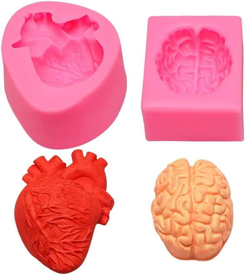 2 Pack Organ Shape Silicone Heart Brain Epoxy Resin Decoration Plaster Candle Aroma Fondant Mousse Chocolate DIY Aromatherapy Mold...