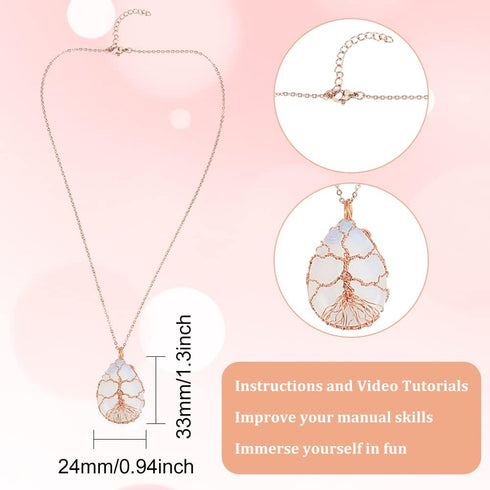 WEBEEDY Wire Wrapping Jewelry Making Kit, DIY 2 Wire Wrapped Tree of Life Chakra Pendant, Drop Shape Necklaces Making Kit Healing Crystal Stone Ne...