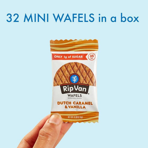 Rip Van Wafels Dutch Caramel Mini Stroopwafels, Low Carb Snacks, Non GMO Snack, Keto Friendly, Office Snacks, Low Calorie Snack, Low Sugar, 32 Pac...