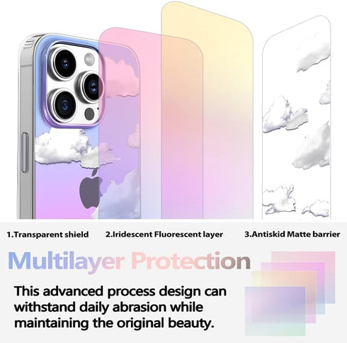 I-MGAE-IN-AR Phone Hard Case 6.1 inch Compatible with iPhone 15 Pro Case Cute 2023 Release Slim Cystal Clear Holographic White Cloud Women Girls, ...