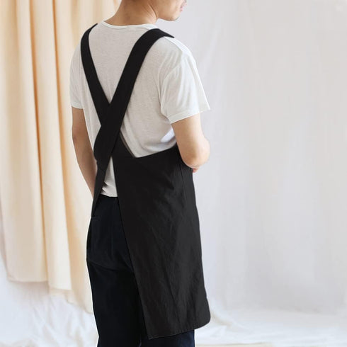 NEWGEM Japanese Linen Cross Back Kitchen Cooking Aprons for Men with Pockets for Baking Painting Gardening Cleaning Black...