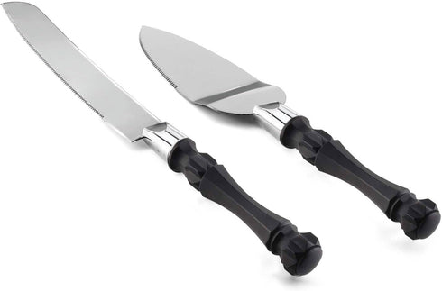 Black Cake Knife and Server Set, Cake Cutter and Pie Spatula, Cake Server and Knife Set of 2 with Non-Slip Swirl Grip, Matte Black Cake Cutting Se...