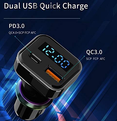 BANVIE USB C Car Charger with LED Voltage Display, 30W 2-Port Fast Charging Adapter with PD3.0&QC3.0 Compatible with iPhone 12 Pro Max/11 Pro Max/...