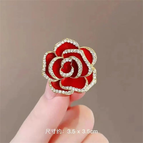 Crystal Rhinestone Red Flower Brooch Women's Camellia Pin Rhinestone Floral Brooch Ladies' Fashion Clothing Brooch Jewelry Accessory...