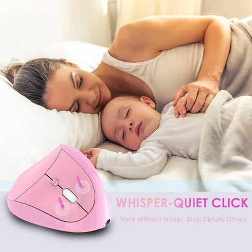 Ergonomic Mouse,Rechargeable Small Vertical Mouse with 6 Buttons Adjustable 800/1200/1600 DPI Pink Wireless Mouse for Laptop Desktop PC Mac...