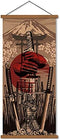 Japan Wall Art Armor Samurai Sword Poster Print On Canvas Skeleton Oriental Art Decoration Wood Framed To Hanging 16”X35”...