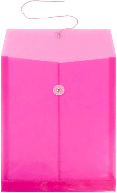 JAM PAPER Plastic Envelopes with Button & String Tie Closure - Letter Open End - 9 3/4 x 11 3/4 - Assorted Colors - 6/Pack...