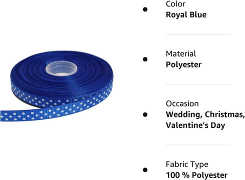 Polka Dot Grosgrain Ribbon 25 Yard Each Roll 100% Polyester (3/8", Royal Blue)...