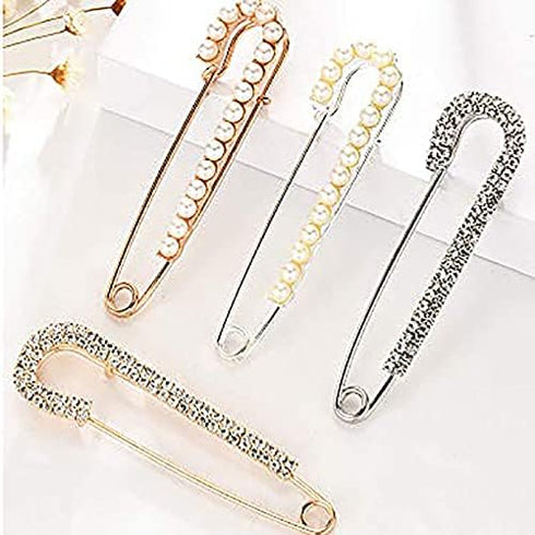 4 Pieces Brooch Pins Sweater Shawl Clips BlingBling Faux Crystal and Pearl Brooches for Women Girls 2 Styles...