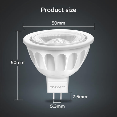 Torkase 10 Pack MR16 LED Bulbs, 5W 12V, GU5.3 Bi-Pin Base, 40 Degree Spot Light, 50-Watt Equivalent, 500-Lumen, Non-Dimmable, 3000K Warm White Lan...
