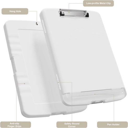 Clipboard with Storage, 8.5x11" Storage Clipboards with Pen Holder and A4 Legal Paper Folder, Heavy Duty Plastic, Folio & Side-Opening, Low Profil...