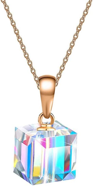EVEVIC Austrian Crystal Cube Pendant Necklaces for Women 14K Gold Plated Hypoallergenic Dainty Jewelry...