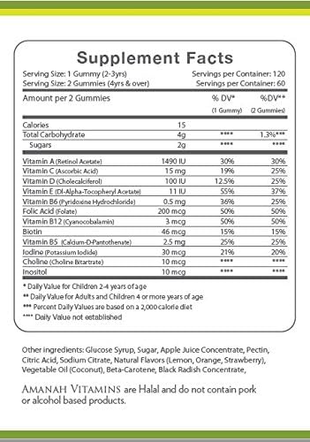Amanah Children’s Multivitamin Gummy - 120 Count - Halal Vitamins - 2 Month Supply...