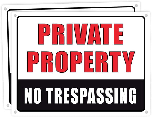TRUSTY No Trespassing Sign for Private Property Unimproved Land Homes Fences Gates Trees 12" W x 9" H Weatherproof Tear Resistant Outdoor Vinyl (2...