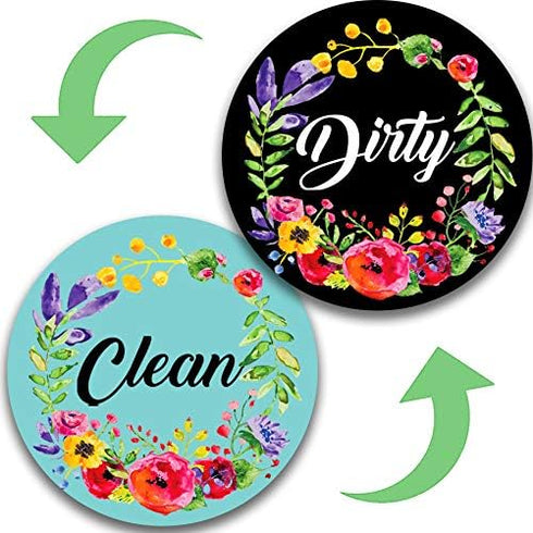 Dishwasher Magnet,Clean Dirty Sign Indicator- Double Sided Magnet with Magnetic Plate, Kitchen Dish Washer Refrigerator Reversible Indicator Flowe...